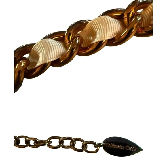 Vintage Coldwater Creek Gold-Tone Chain Link Necklace With Woven Cream Ribbon 35 - Picture 4 of 4